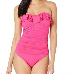 Hot pink/coral La Blanca ruffle/sweetheart 1 piece
